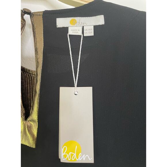 NWT Boden Plisse Mini Dress Size 10R Gold Metallic Shiny Ruffle Hem Tie Waist - Picture 11 of 12